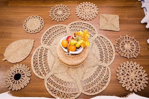 Thảm cói - Tấm lót hoạ tiết - Trải bàn, decor, trang trí tường