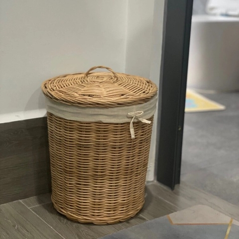 Thùng Sọt Mây - Thùng Rác Mây để toilet có lót nắp và lót vải