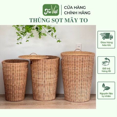 Thùng Sọt Tròn Đựng Quần Áo siêu to - Thùng Đựng Đồ Mây có vải lót