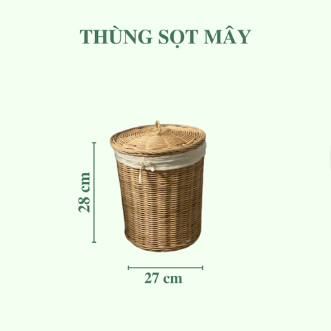 Thùng Sọt Mây - Thùng Rác Mây để toilet có lót nắp và lót vải