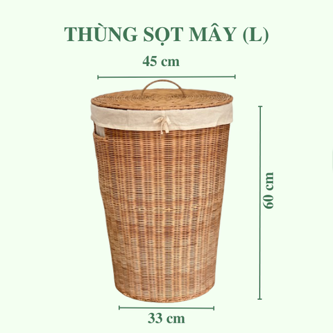 Thùng Sọt Tròn Đựng Quần Áo siêu to - Thùng Đựng Đồ Mây có vải lót