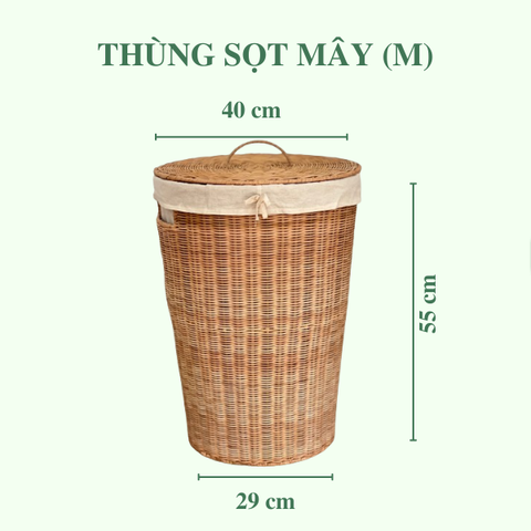 Thùng Sọt Tròn Đựng Quần Áo siêu to - Thùng Đựng Đồ Mây có vải lót