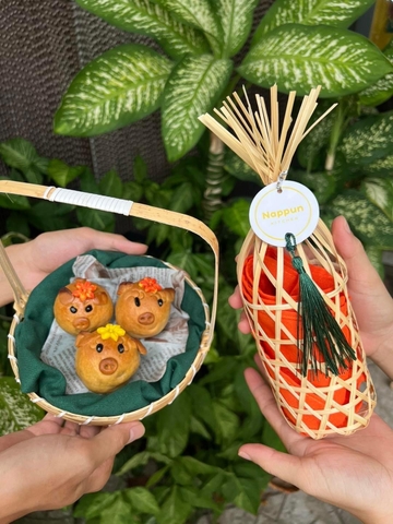 Rọ tre đựng giò chả/ Tổ chim đựng rượu làm quà Tết - Giỏ mây tre đan đựng kẹo