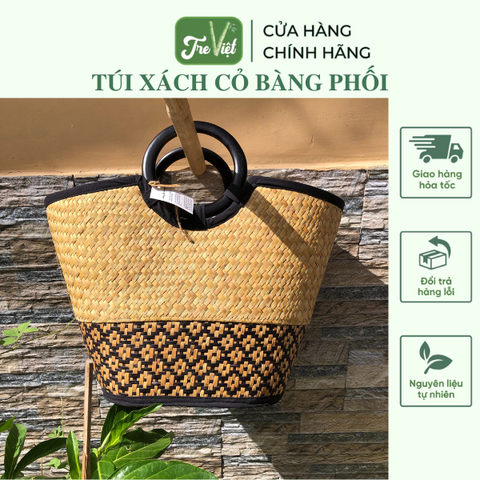 Túi xách quai gỗ phối màu đẹp