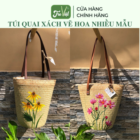 Túi Xách Cỏ Bàng Đeo Vai Vẽ Hoa Nhiều mẫu