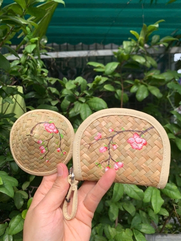 Combo ví tiền và nón cỏ bàng mini treo túi xách