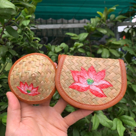 Combo ví tiền và nón cỏ bàng mini treo túi xách