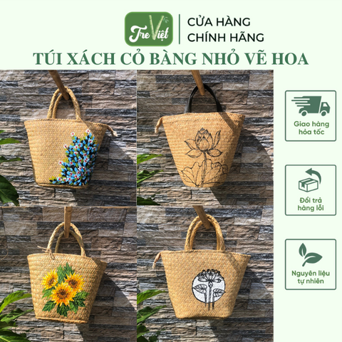 Túi xách cỏ bàng đeo tay nhiều loại có lót vải và khoá kéo