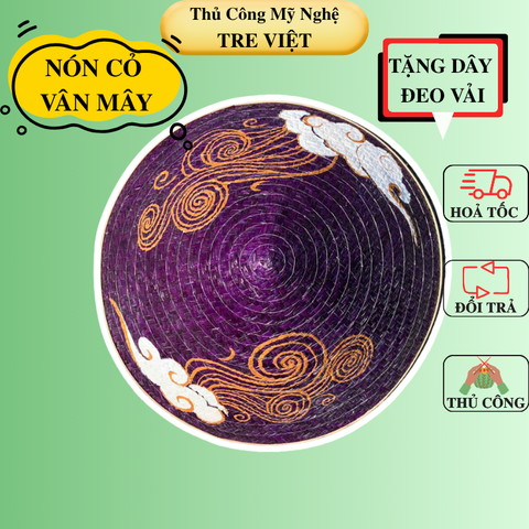 Nón Cỏ Bàng vẽ vân mây mẫu mới đẹp - Nón Lá Cỏ Bàng Chắc Chắn (có sẵn dây nón)