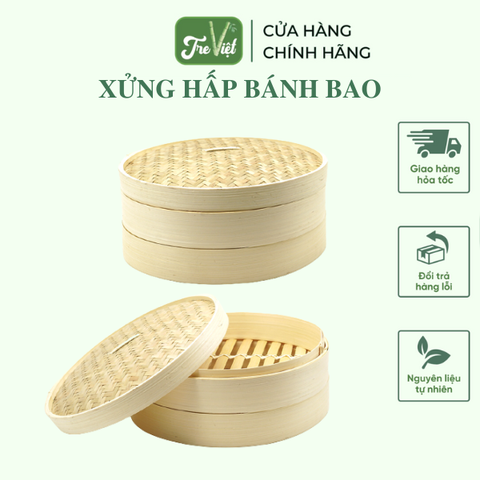Lồng Hấp Tre, Xửng Hấp Bánh Bao Há Cảo 1 tầng 2 tầng - Bamboo Steamer