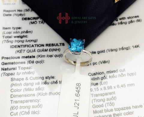 Nhẫn nữ đá Topaz tự nhiên