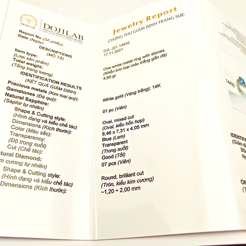 Nhẫn nữ vàng trắng gắn đá Sapphire