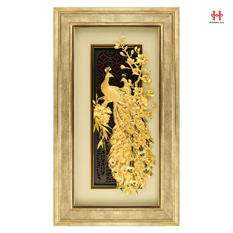 Tranh chim công mạ vàng