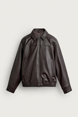 Áo Khoác Chính Hãng - Zara Relaxed Fit Leather Effect Zip-Up Jacket 