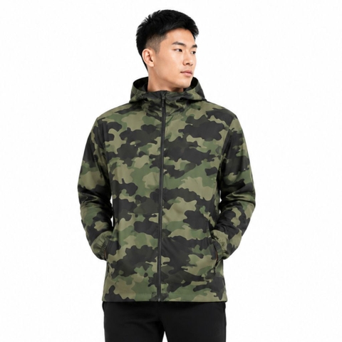 Áo Khoác Gió Chính Hãng - All In Motion Windbreaker Camo Stone Hood Lightweight Packable Jacket - AMW2007-004