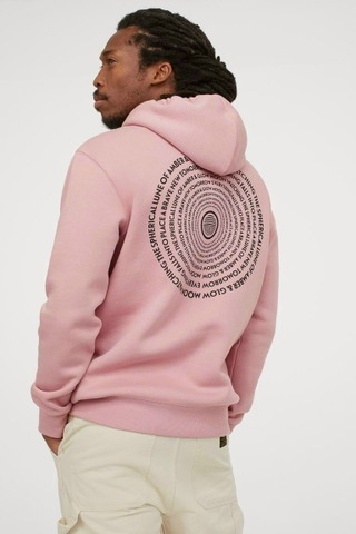 Áo Hoodie - HM Printed Hooded Top Unisex Nam Nữ - Light 'Pink' - 273628
