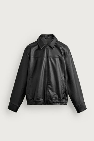 Áo Khoác Chính Hãng - Zara Relaxed Fit Leather Effect Zip-Up Jacket 