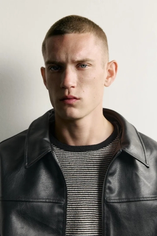 Áo Khoác Chính Hãng - Zara Relaxed Fit Leather Effect Zip-Up Jacket 