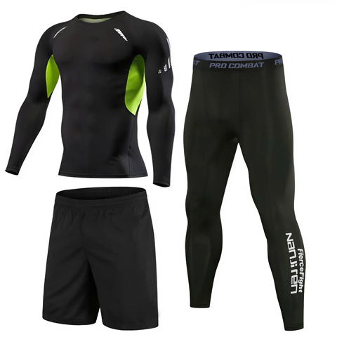 Bộ Thể Thao Chính Hãng - Bộ Pro Combat Training/Gym NANJIREN 3 Món (Set 3) Đen Xanh - NAN03