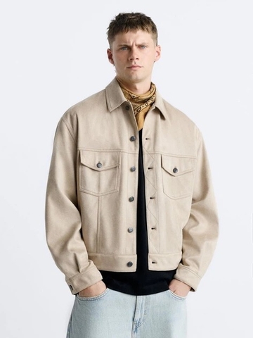 Áo Khoác Chính Hãng - Zara Boxy Fit Faux Suede Trucker Jacket 