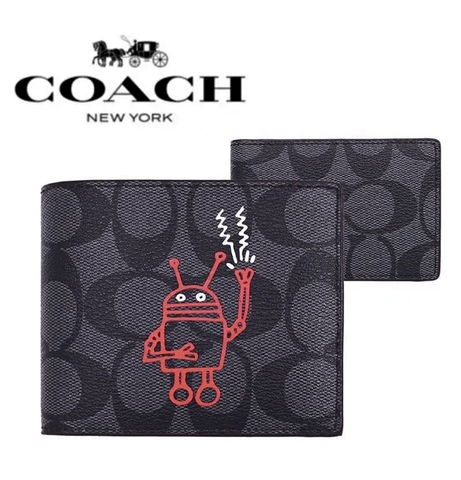 Phụ Kiện Chính Hãng - Sét Ví & Card Holder Coach 2in1 Robot 'Black' - VC28