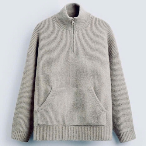 Áo Sweater Chính Hãng - Áo Len Zara Quarter Zip Sweater 'Grey' - ALZQZ-196
