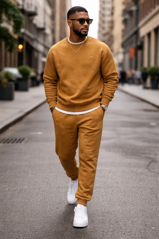 Bộ Thể Thao Chính Hãng - Bộ Nỉ Lót Bông  Champion Sweater '' Brown'' - CB003