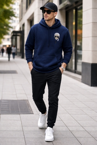 ÁO HOODIE - KARL LAGERFELD PARIS MEN'S LOGO & SMALL HEAD HOODIE 