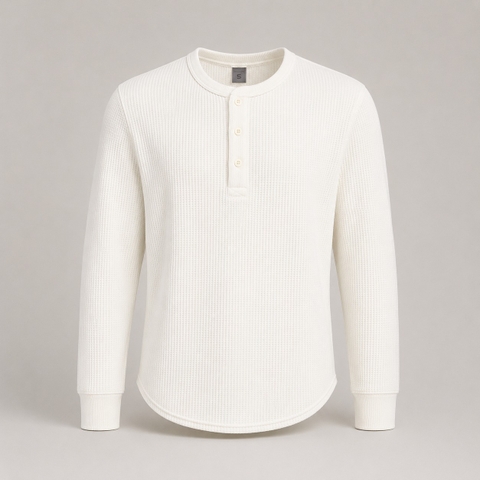 Áo Sweater Chính Hãng - Uniqlo Men's Waffle Henley Neck Long Sleeve Shirt 