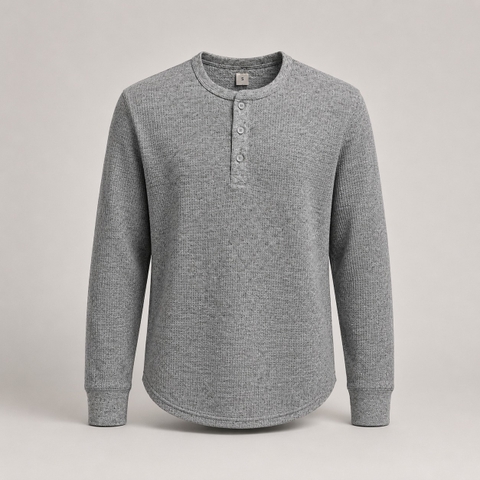 Áo Sweater Chính Hãng - Uniqlo Men's Waffle Henley Neck Long Sleeve Shirt 
