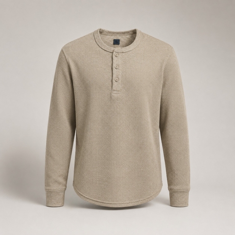 Áo Sweater Chính Hãng - Uniqlo Men's Waffle Henley Neck Long Sleeve Shirt 