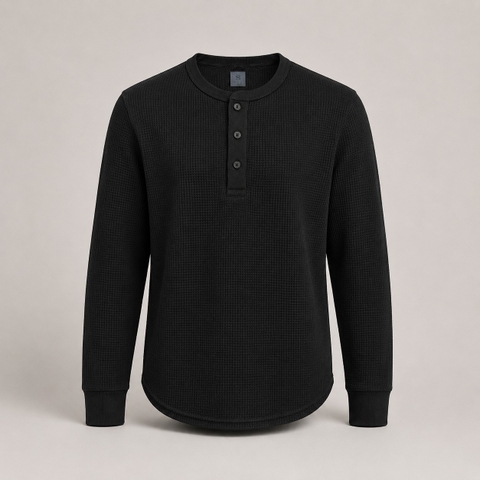 Áo Sweater Chính Hãng - Uniqlo Men's Waffle Henley Neck Long Sleeve Shirt 