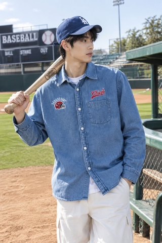 Áo Sơ Mi Chính Hãng - Men's Abercrombie & Fitch Blue Denim Long Sleeve Button-Up Shirt - AFD2047802