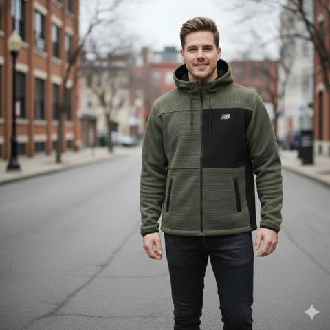 Áo Khoác Chính Hãng - New Balance Men’s Hoodie Jacket Dark Olive/Black - NB471287