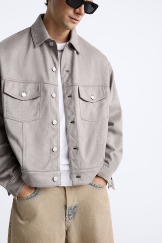 Áo Khoác Chính Hãng - Zara Boxy Fit Faux Suede Trucker Jacket 
