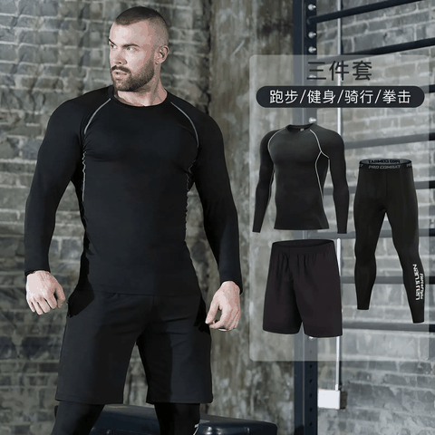 Bộ Thể Thao Chính Hãng - Bộ Pro Combat Training/Gym NANJIREN 3 Món (Set1) Đen Viền Trắng - NAN01
