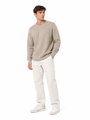 Áo Sweater Chính Hãng - Uniqlo Men's Waffle Henley Neck Long Sleeve Shirt 
