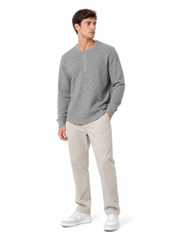 Áo Sweater Chính Hãng - Uniqlo Men's Waffle Henley Neck Long Sleeve Shirt 