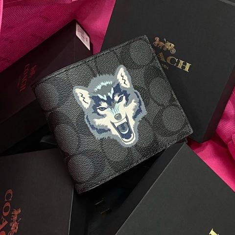 Phụ Kiện Chính Hãng - Ví Coach Ngắn Hoạ Tiết Sói 