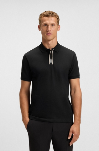 Áo Polo Chính Hãng - Hugo BOSS Paddy Polo Shirt With Striped Placket And Logo ''Black'' - 50549362-BLA