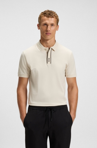 Áo Polo Chính Hãng - Hugo BOSS Paddy Polo Shirt With Striped Placket And Logo ''Natural'' - 50549362-NAT