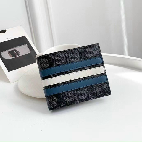 Phụ Kiện Chính Hãng - Ví Coach 3 In 1 Wallet In Signature Canvas With Varsity Stripe 'Black' - VC35