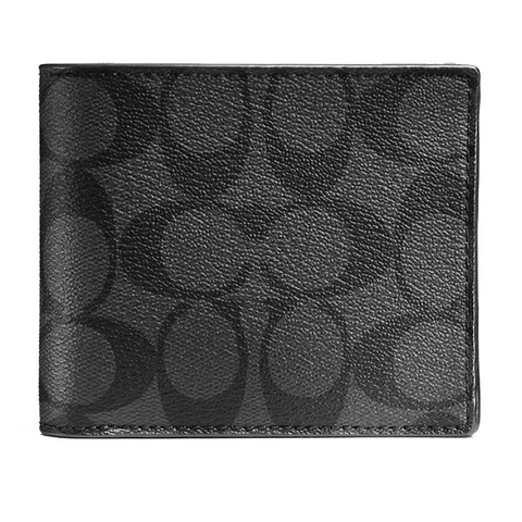 Phụ Kiện Chính Hãng - Ví Coach Compact ID Wallet In Signature Canvas 'Black' - 74993
