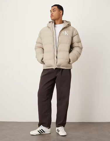 Áo Khoác Phao Chính Hãng - Calvin Klein Jeans Monologo Puffer Jacket In Beige 