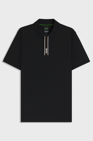 Áo Polo Chính Hãng - Hugo BOSS Paddy Polo Shirt With Striped Placket And Logo ''Black'' - 50549362-BLA