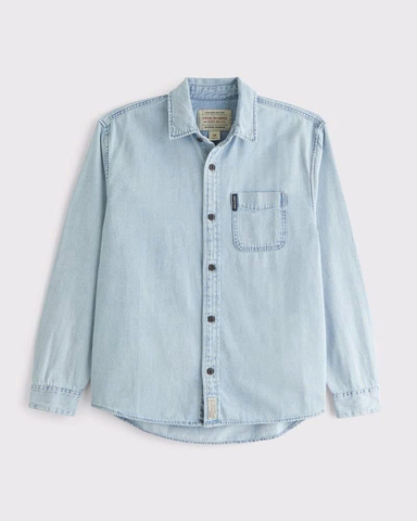 Áo Sơ Mi Chính Hãng - Men's Abercrombie & Fitch Blue Denim Long Sleeve Button-Up Shirt - AFD2047804