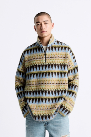 Áo Sweater Chính Hãng - Áo len Zara Geometric Jacquard 