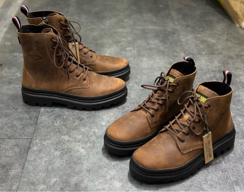 Giày Casual Chính Hãng - Palladium Leather Unisex Boots 'Nâu' - B0CLJWFLVH