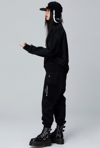 Bộ Thể Thao Chính Hãng - Life Work Dumble Pocket Sweatshirt Jogger Pants Black - LW224KL120