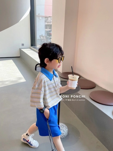 Áo phông kẻ cổ xanh Poniponchi